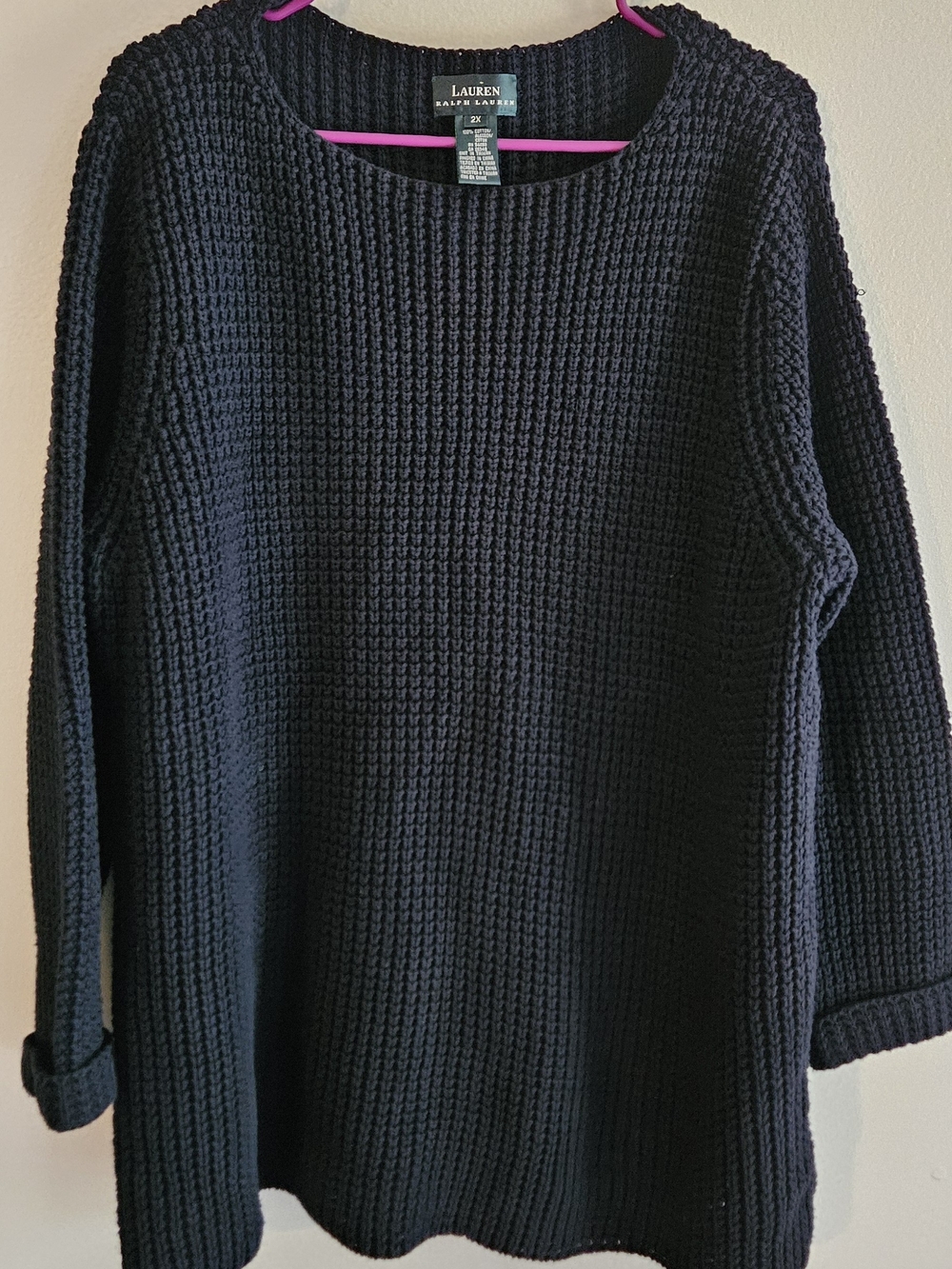 Lauren Ralph Lauren Navy Chunky Waffle Knit Heavy Crewneck Sweater